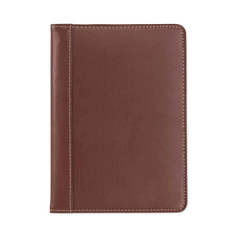 Samsill Contrast Stitch Leather Padfolio, 6 1/4w x 8 3/4h, Open Style, Brown