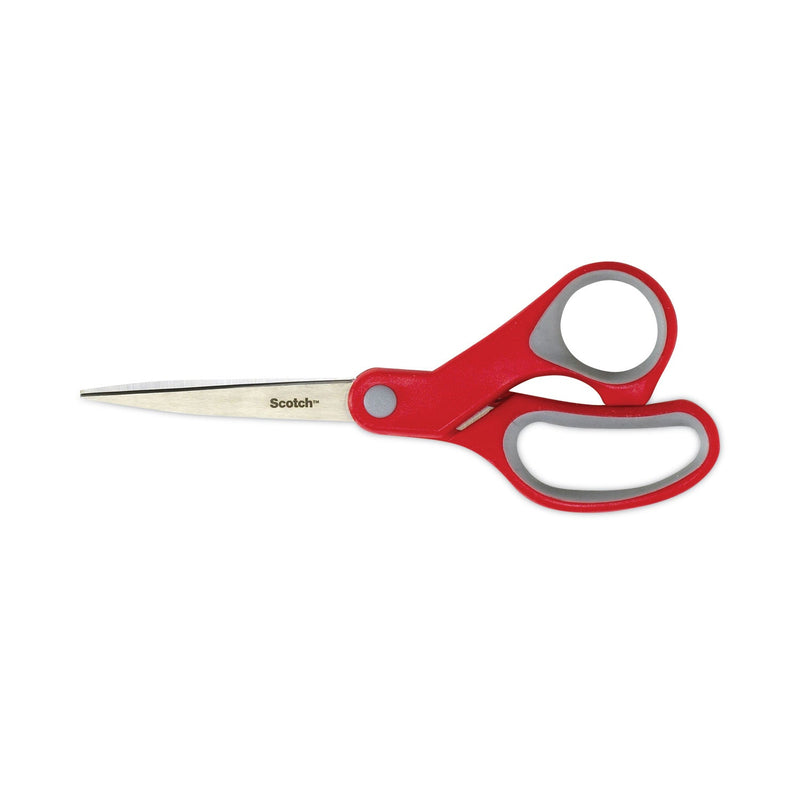 Scotch Multi-Purpose Scissors, 8" Long, 3.38" Cut Length, Gray/Red Straight Handle