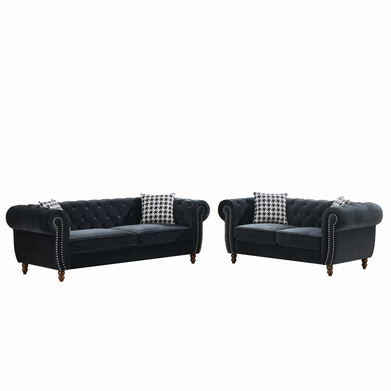 Chesterfield 3 And 2 Seater Upholstery Sofa With Roll Armrest & Nailhead Fabric Couch