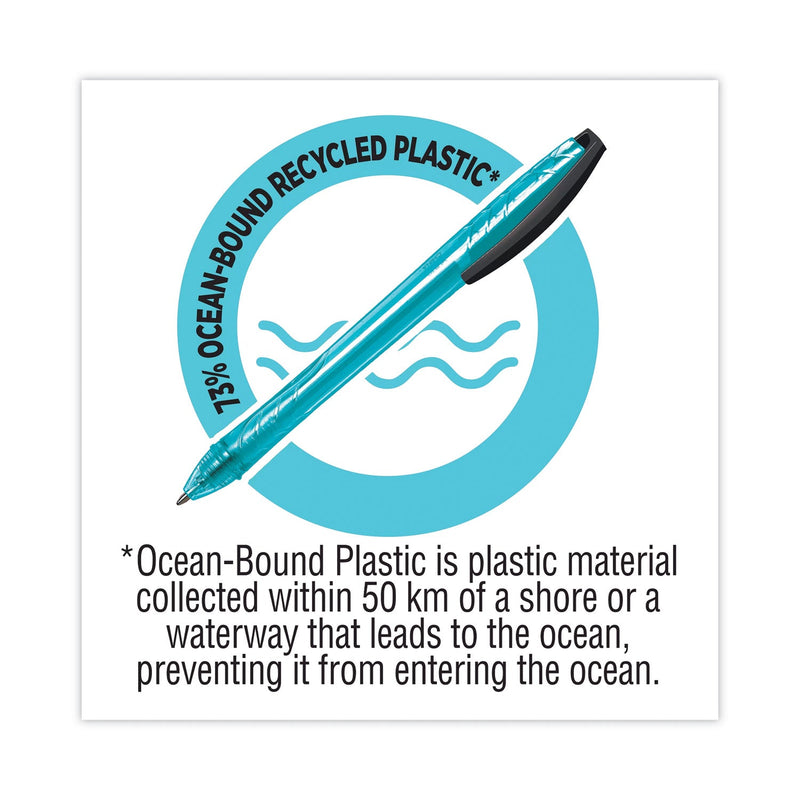 BIC ReVolution Ocean Bound Ballpoint Pen, Retractable, Medium 1 mm, Blue Ink/Translucent Blue Barrel, Dozen