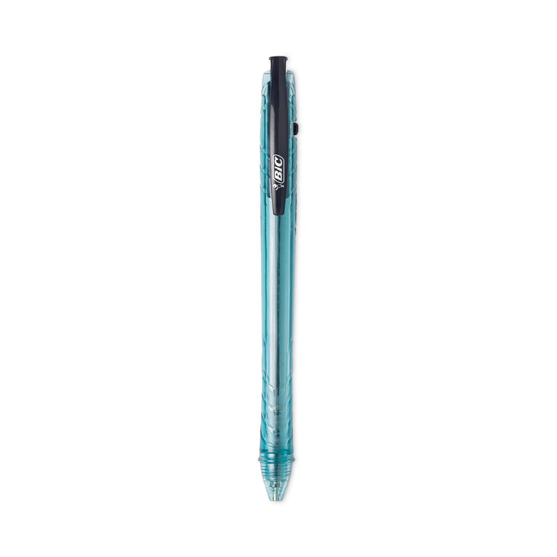 BIC ReVolution Ocean Bound Ballpoint Pen, Retractable, Medium 1 mm, Black Ink/Translucent Blue Barrel, Dozen