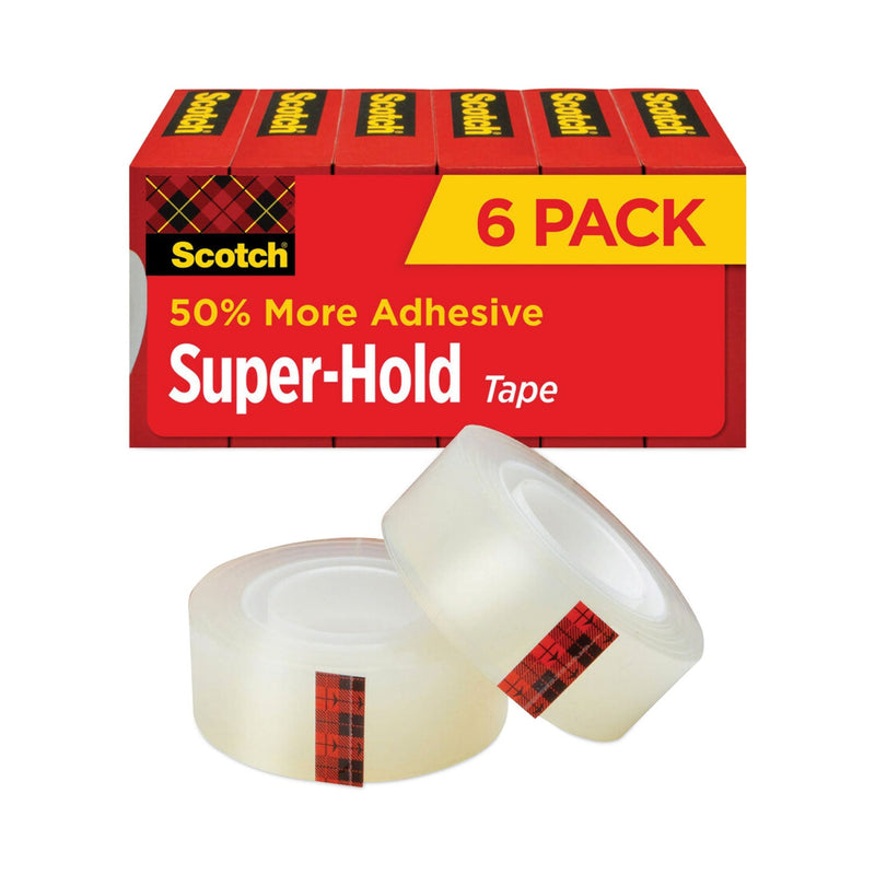 Scotch Super-Hold Tape Refill, 1" Core, 0.75" x 27.77 yds, Transparent, 6/Pack