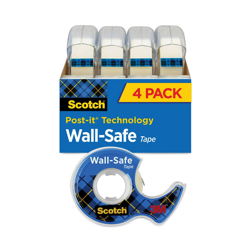 Scotch Wall-Safe Tape with Dispenser, 1" Core, 0.75" x 54.17 ft, Clear, 4/Pack