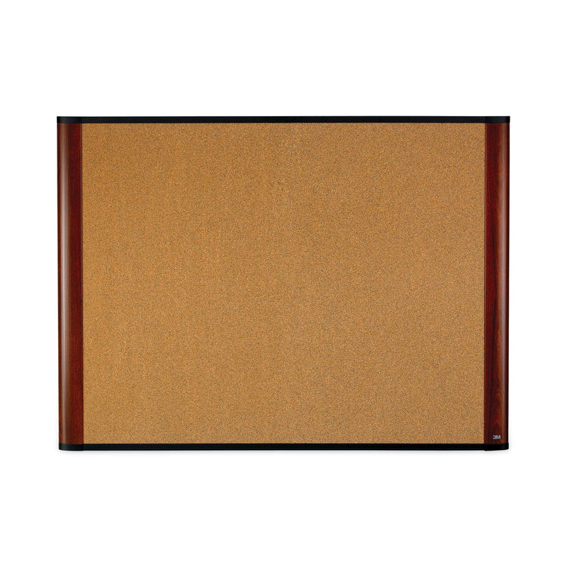 3M Cork Bulletin Board, 36 x 24, Aluminum Frame w/Mahogany Wood Grained Finish