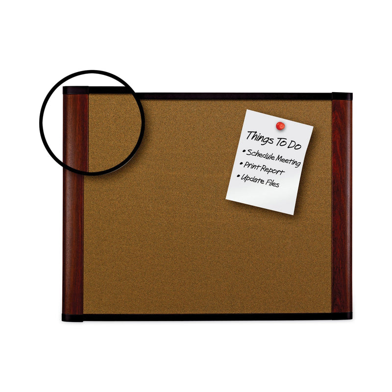 3M Cork Bulletin Board, 48 x 36, Aluminum Frame w/Mahogany Wood Grained Finish