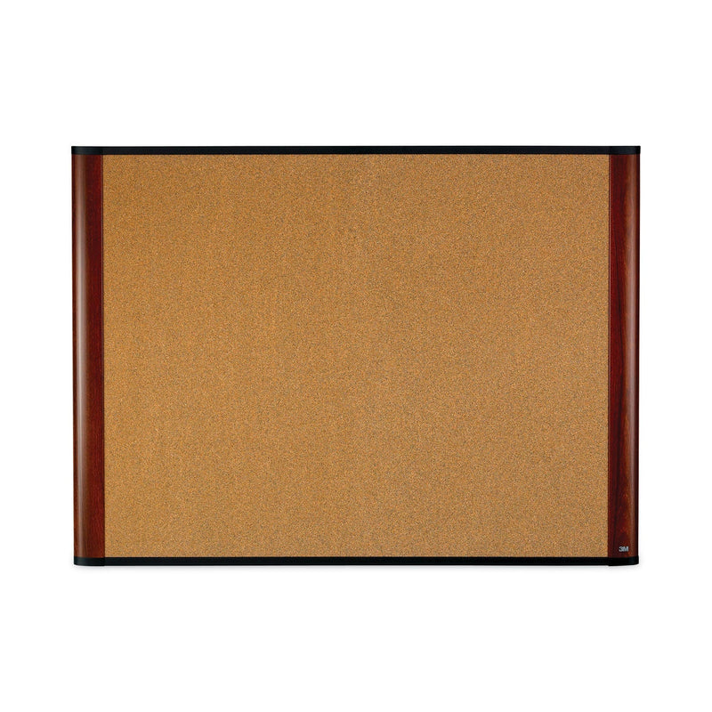3M Cork Bulletin Board, 48 x 36, Aluminum Frame w/Mahogany Wood Grained Finish