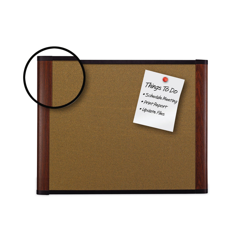 3M Cork Bulletin Board, 72 x 48, Aluminum Frame w/Mahogany Wood Grained Finish