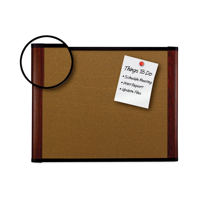 3M Cork Bulletin Board, 72 x 48, Aluminum Frame w/Mahogany Wood Grained Finish