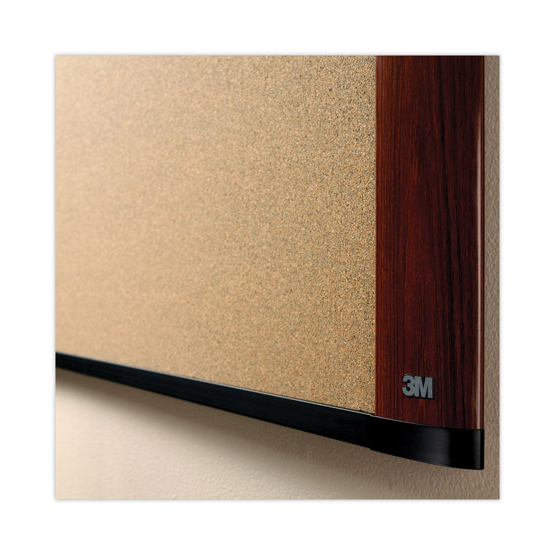 3M Cork Bulletin Board, 72 x 48, Aluminum Frame w/Mahogany Wood Grained Finish