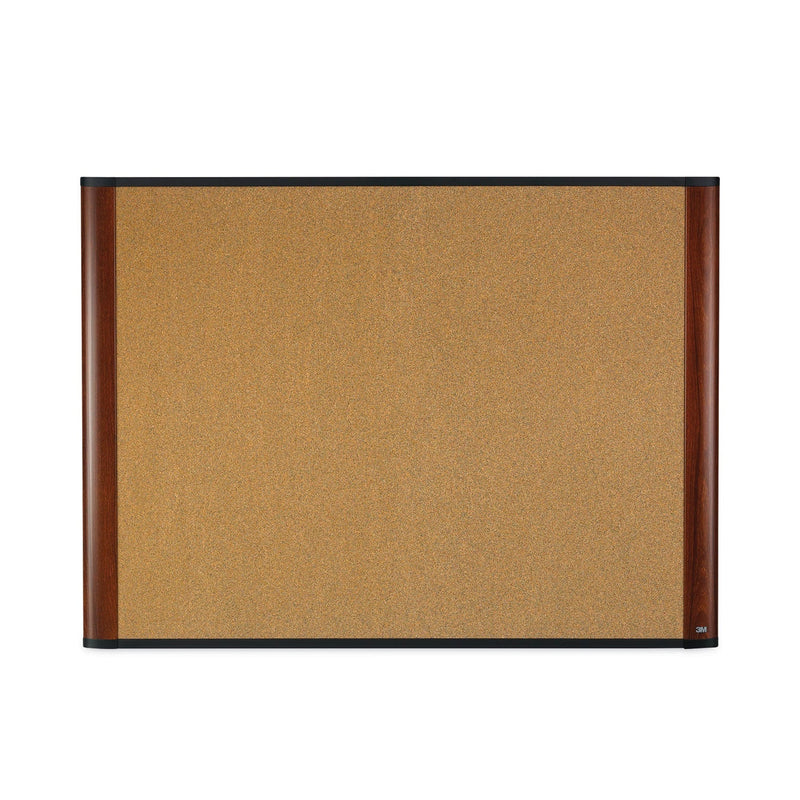 3M Cork Bulletin Board, 72 x 48, Aluminum Frame w/Mahogany Wood Grained Finish