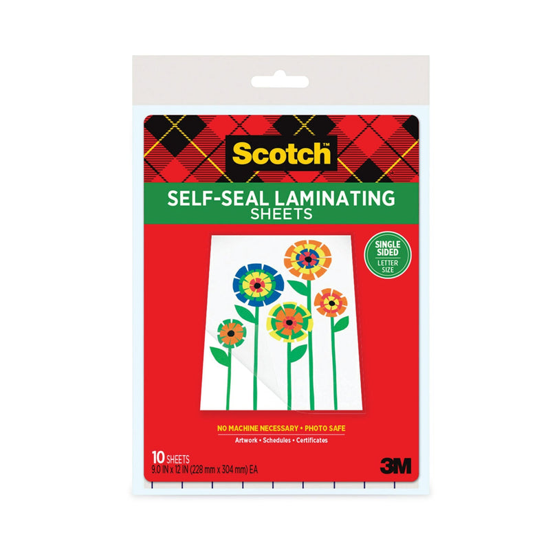 Scotch Self-Sealing Laminating Sheets, 6 mil, 9.06" x 11.63", Gloss Clear, 10/Pack