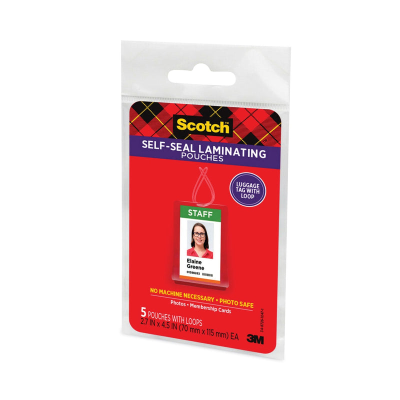 Scotch Self-Sealing Laminating Pouches, 12.5 mil, 2.81" x 4.5", Gloss Clear, 5/Pack