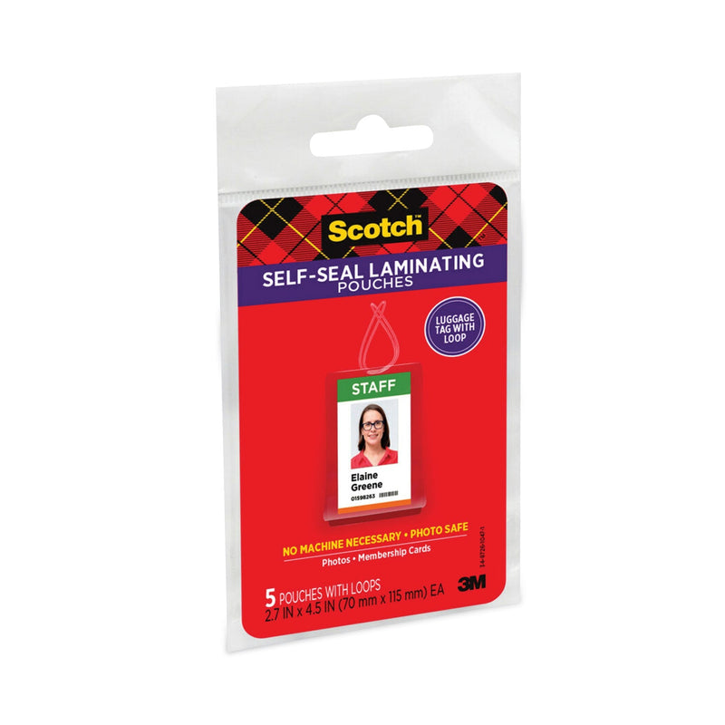 Scotch Self-Sealing Laminating Pouches, 12.5 mil, 2.81" x 4.5", Gloss Clear, 5/Pack