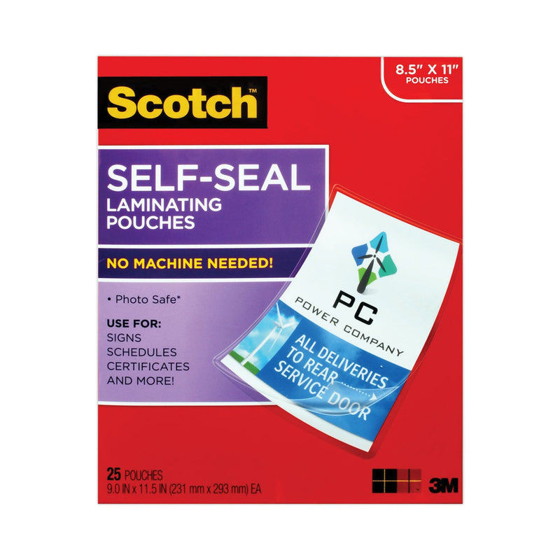 Scotch Self-Sealing Laminating Pouches, 9.5 mil, 9" x 11.5", Gloss Clear, 25/Pack