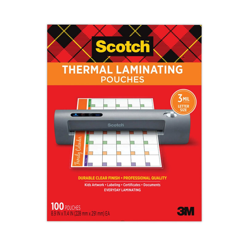 Scotch Laminating Pouches, 3 mil, 9" x 11.5", Gloss Clear, 100/Pack