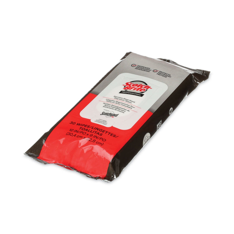 Scotch-Brite Stainless Steel Hood Degreaser Wipes, 9 x 12, Unscented, 30 Wipes/Pack, 6 Packs/Carton