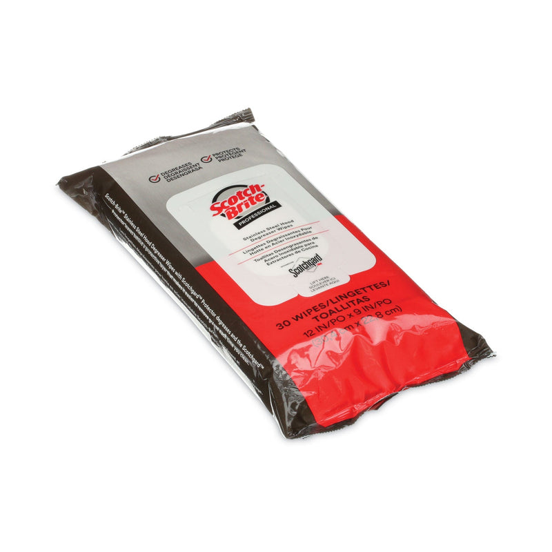 Scotch-Brite Stainless Steel Hood Degreaser Wipes, 9 x 12, Unscented, 30 Wipes/Pack, 6 Packs/Carton