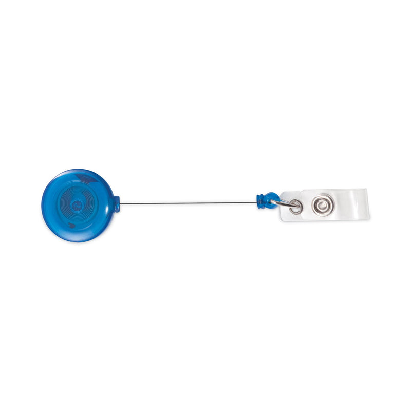 Advantus Translucent Retractable ID Card Reel, 30" Extension, Blue, 12/Pack