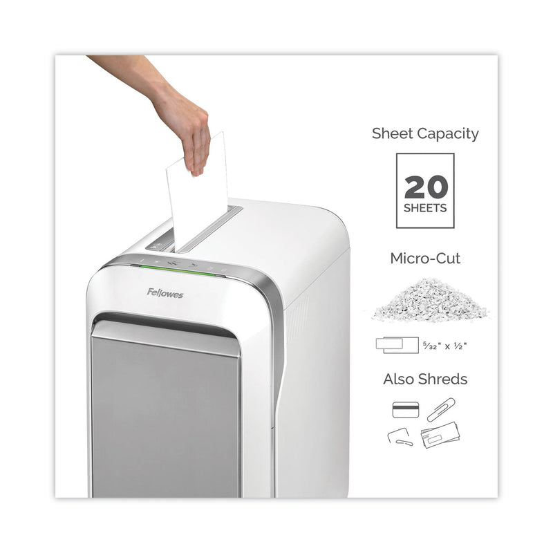 Fellowes Powershred LX220 Micro-Cut Shredder, 20 Manual Sheet Capacity, White