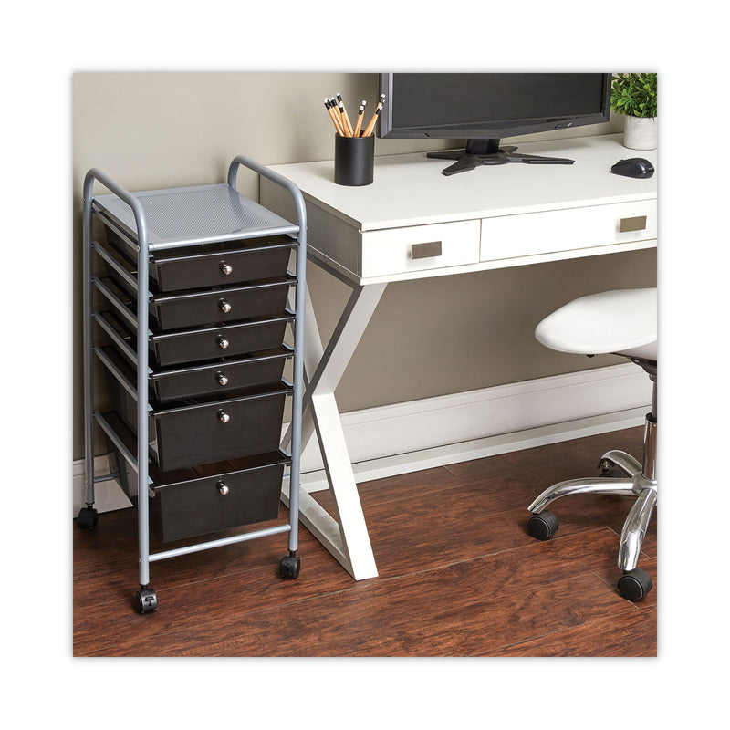 Advantus Portable Drawer Organizer, Metal, 1 Shelf, 6 Drawers, 13" x 15.38" x 32.13", Matte Gray/Smoke