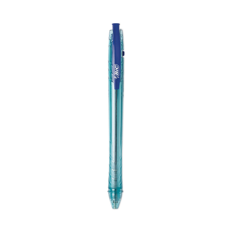 BIC ReVolution Ocean Bound Ballpoint Pen, Retractable, Medium 1 mm, Blue Ink/Translucent Blue Barrel, Dozen