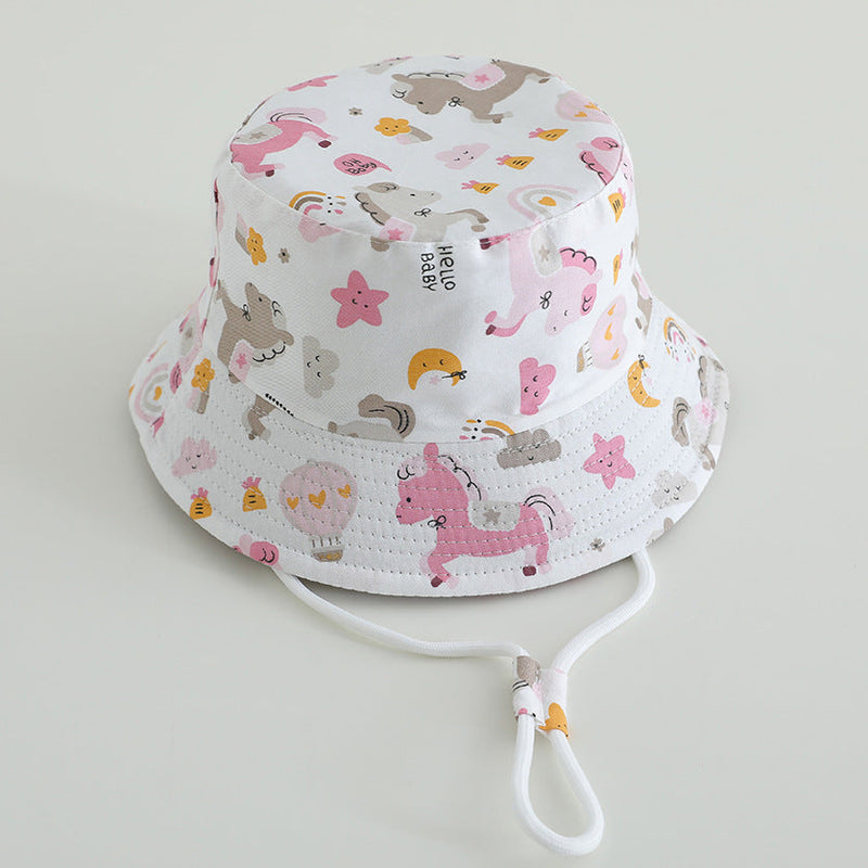 Printed Bucket Hat Cute Car Dinosaur Summer Beach Pure Cotton Fisherman Hat For Babies