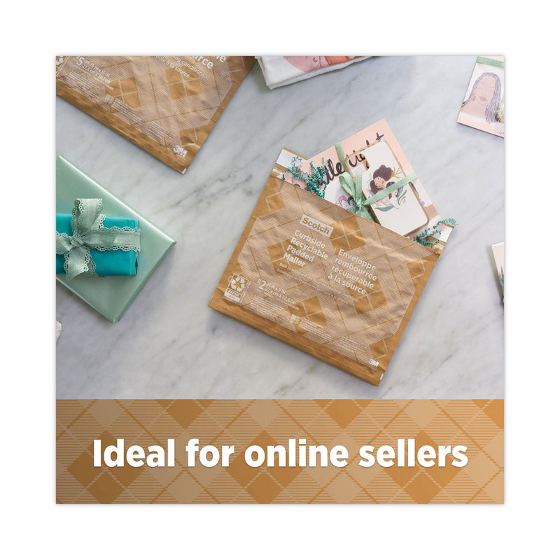 Scotch Curbside Recyclable Padded Mailer, #0, Bubble Cushion, Self-Adhesive Closure, 7 x 11.25, Natural Kraft, 100/Carton