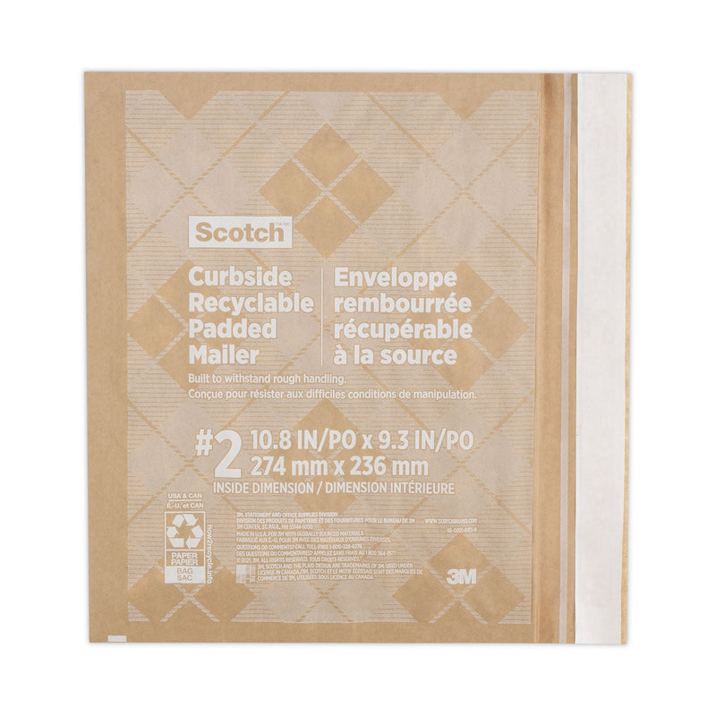 Scotch Curbside Recyclable Padded Mailer, #2, Bubble Cushion, Self-Adhesive Closure, 11.25 x 12, Natural Kraft, 100/Carton