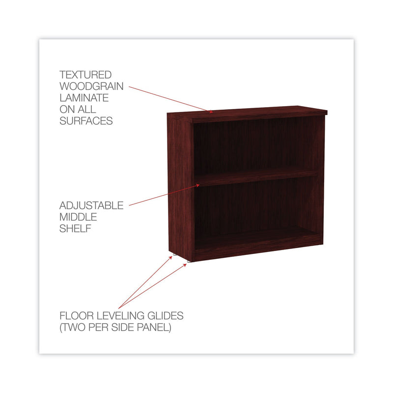 Alera Valencia Series Bookcase, Two-Shelf, 31.75w x 14d x 29.5h, Mahogany