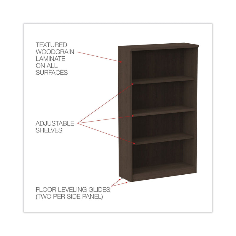 Alera Valencia Series Bookcase, Four-Shelf, 31.75w x 14d x 54.88h, Espresso
