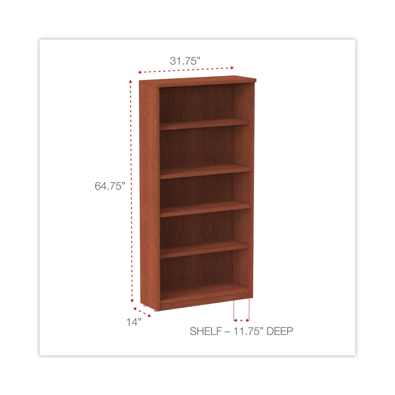 Alera Valencia Series Bookcase, Five-Shelf, 31.75w x 14d x 64.75h, Medium Cherry