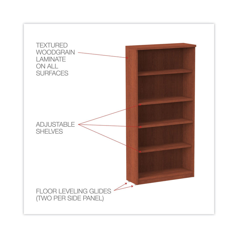 Alera Valencia Series Bookcase, Five-Shelf, 31.75w x 14d x 64.75h, Medium Cherry