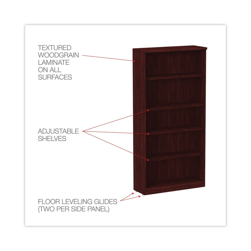 Alera Valencia Series Bookcase, Five-Shelf, 31.75w x 14d x 64.75h, Mahogany
