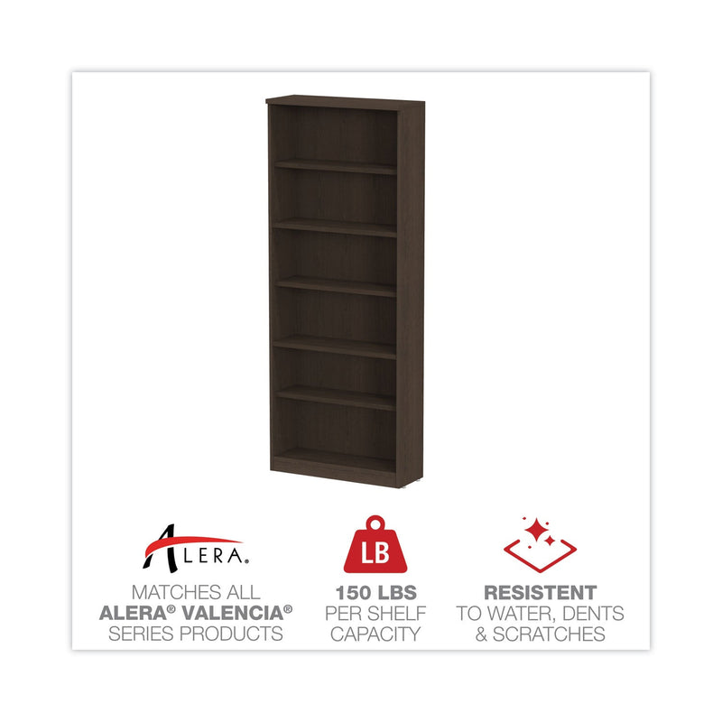 Alera Valencia Series Bookcase, Six-Shelf, 31.75w x 14d x 80.25h, Espresso
