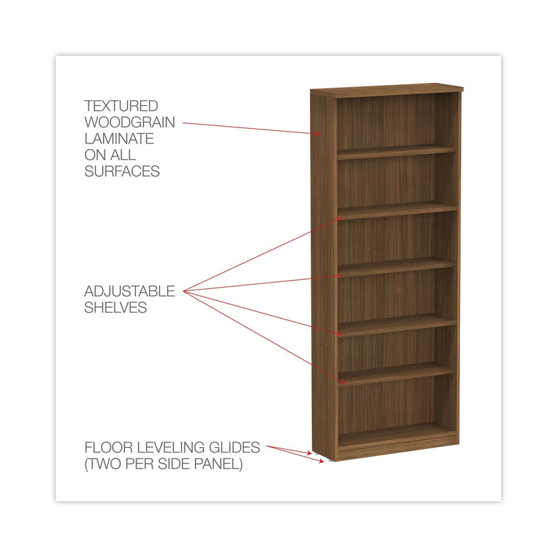 Alera Valencia Series Bookcase, Six-Shelf, 31.75w x 14d x 80.25h, Modern Walnut