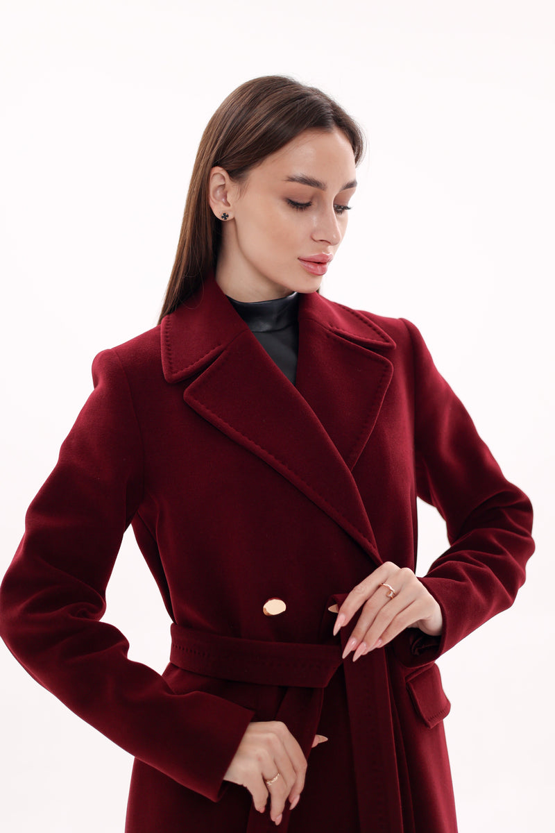 Denise Cashmere Blend Overcoat in Bordeaux
