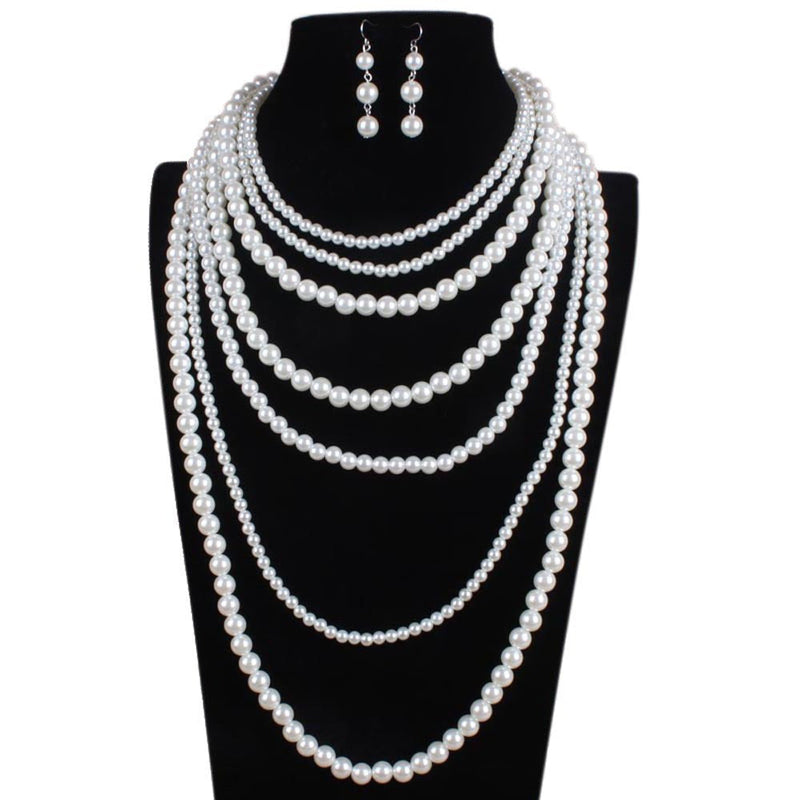 Fashion Multilayer White Imitation Pearl Choker Necklace Set