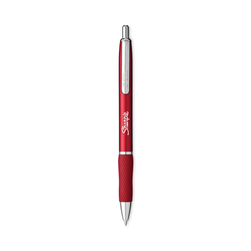 Sharpie S-Gel Premium Metal Barrel Gel Pen, Retractable, Medium 0.7 mm, Black Ink, Red Barrel, 4/Pack