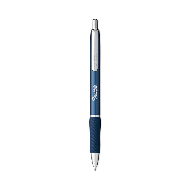 Sharpie S-Gel Premium Metal Barrel Gel Pen, Retractable, Medium 0.7 mm, Black Ink, Blue Barrel, 4/Pack