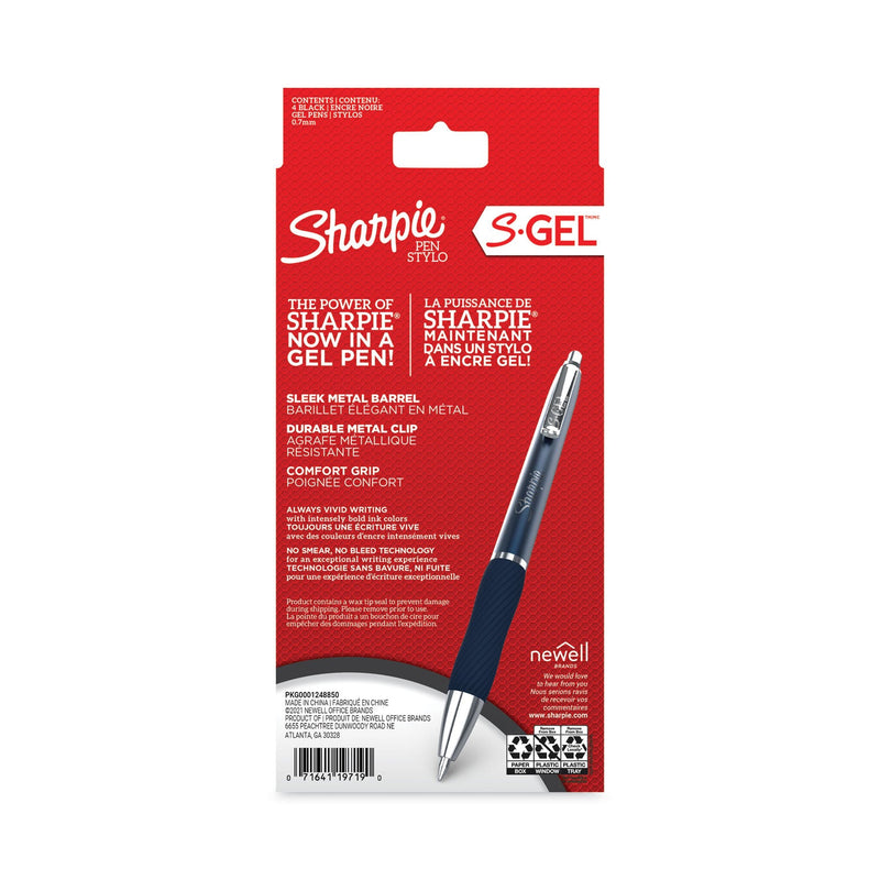 Sharpie S-Gel Premium Metal Barrel Gel Pen, Retractable, Medium 0.7 mm, Black Ink, Blue Barrel, 4/Pack
