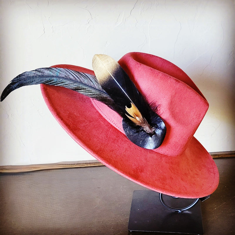 Boho Western Hat w/ Feather Tie Hat Band-Rust 982t