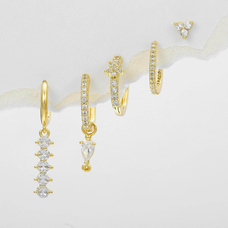 Stacking 5 Pieces Simple Clover Single-Row Serrated Ear Cuff Earring Set, 18k Gold-Plated  Teardrop Zircon Earrings, S925 Needle, Stacked Lobe Designs with Dazzling Zirconia