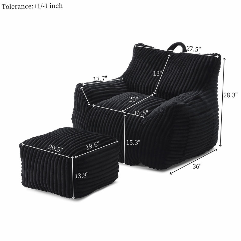 Giant Bean Bag Chair With Armrests And Footstool