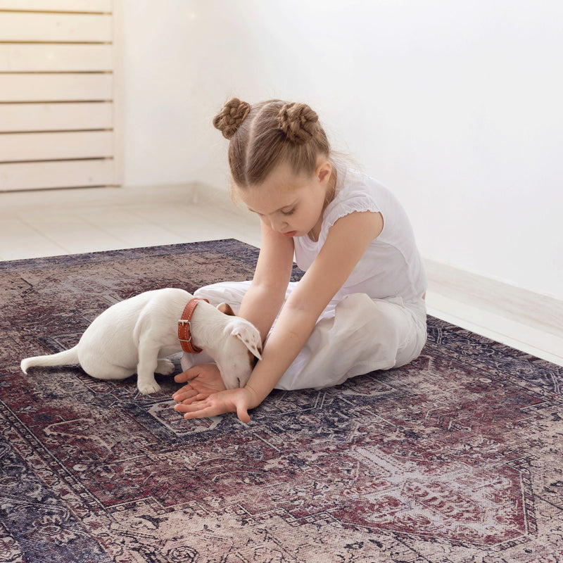 Maval - 8' X 10' Washable Area Rug - Burgundy