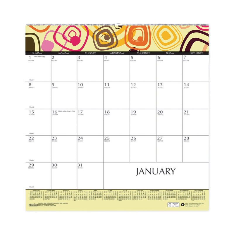 House of Doolittle Recycled Geometric Wall Calendar, Geometric Artwork, 12 x 12, White/Multicolor Sheets, 12-Month (Jan to Dec): 2023