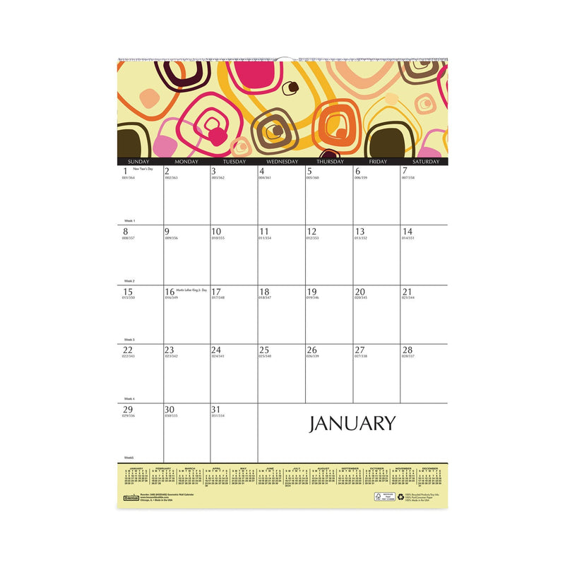House of Doolittle Recycled Geometric Wall Calendar, Geometric Artwork, 12 x 16.5, White/Multicolor Sheets, 12-Month (Jan to Dec): 2023