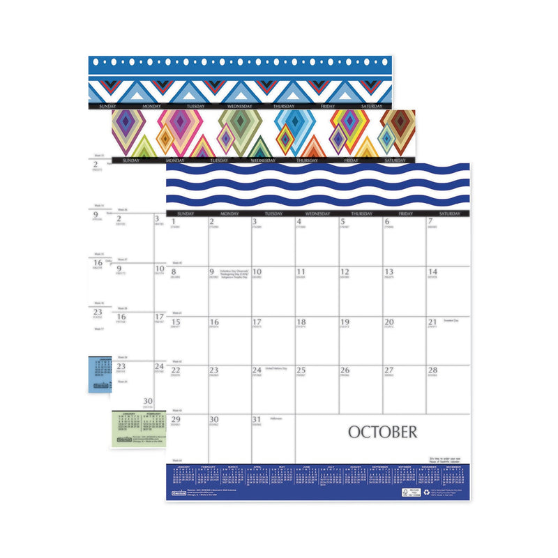 House of Doolittle Recycled Geometric Wall Calendar, Geometric Artwork, 12 x 16.5, White/Multicolor Sheets, 12-Month (Jan to Dec): 2023