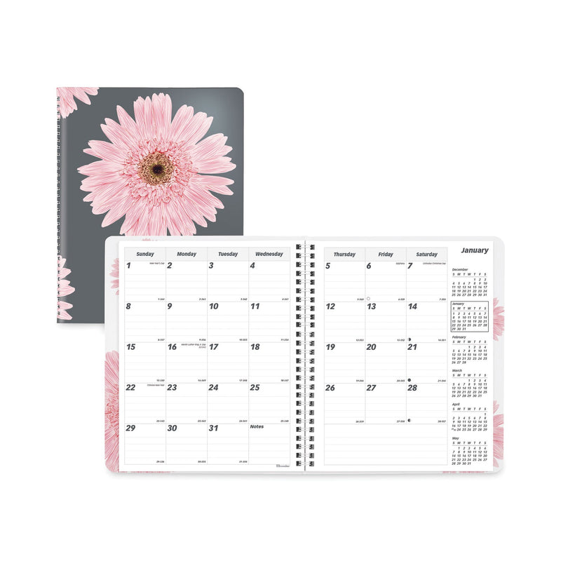 Brownline Essential Collection 14-Month Ruled Monthly Planner, 8.88 x 7.13, Daisy Black/Pink Cover, 14-Month (Dec to Jan): 2022 to 2023