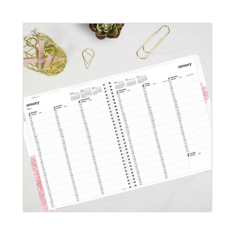 Brownline Essential Collection Weekly Appointment Book in Columnar Format, 11 x 8.5, Daisy Black/Pink Cover, 12-Month(Jan to Dec): 2023