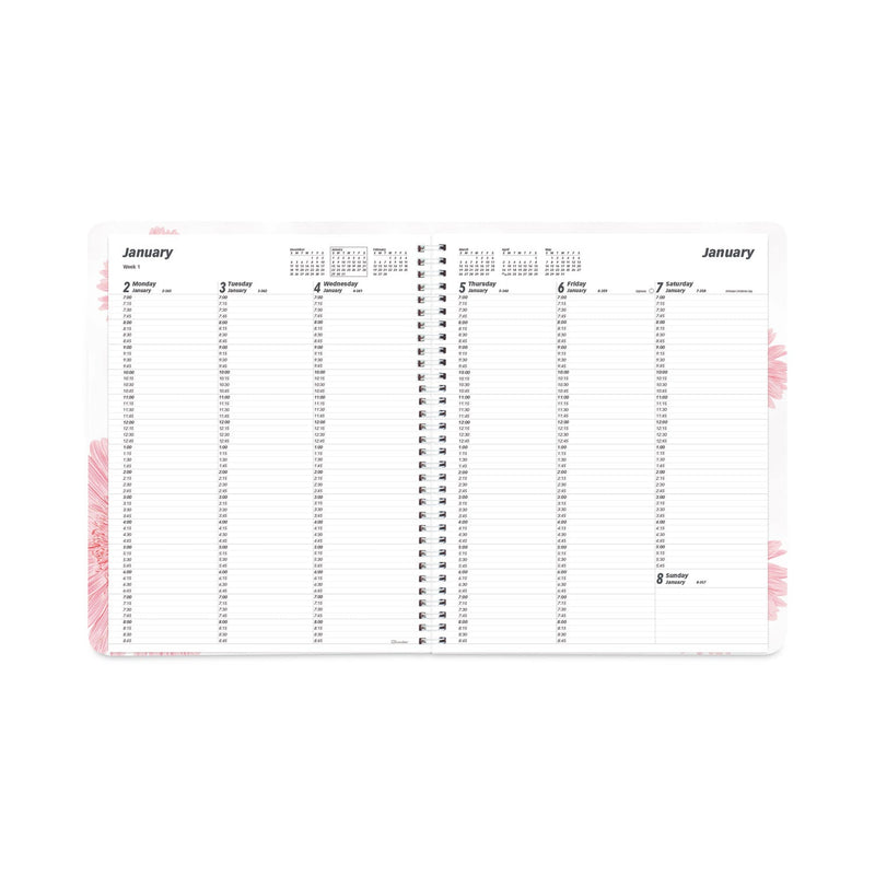 Brownline Essential Collection Weekly Appointment Book in Columnar Format, 11 x 8.5, Daisy Black/Pink Cover, 12-Month(Jan to Dec): 2023